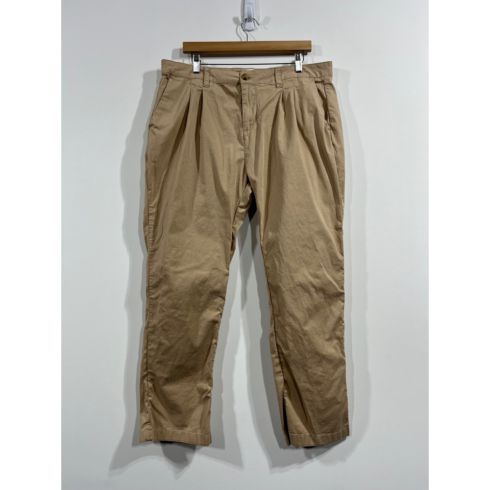 Pact Organic Cotton Pleated Chino Wide Leg Pants Womens XL Sustainable Khaki Tan